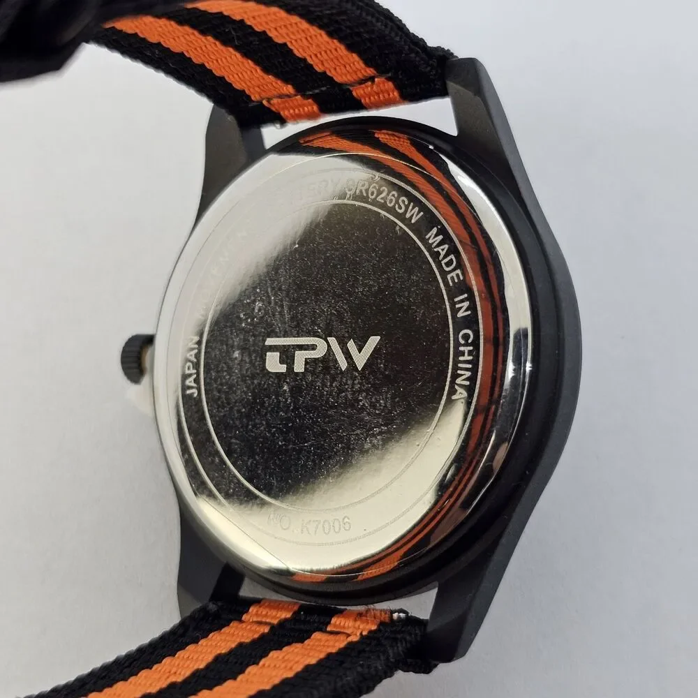Field Military Men's Watch 42MM Black Case Dial Black‎ Orange Canvas Band Straps